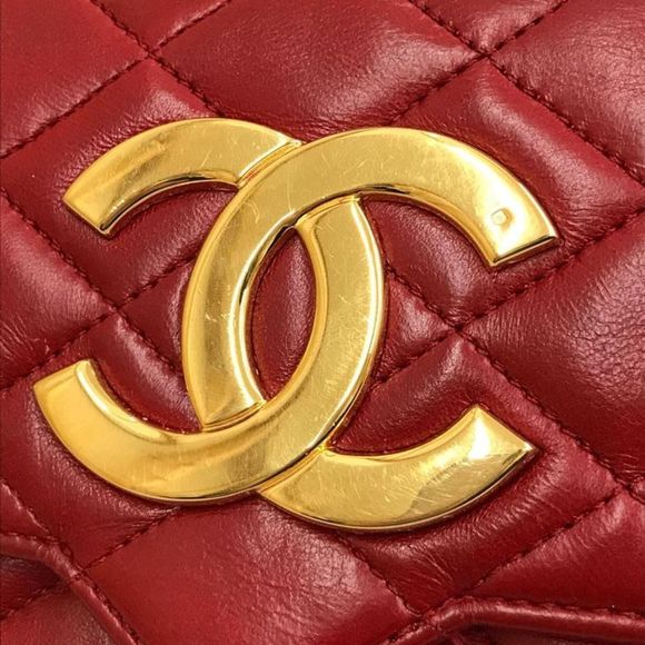 Chanel Matelasse Push Lock Chain Leather Red Shoulder Bag - Picture 9 of 10